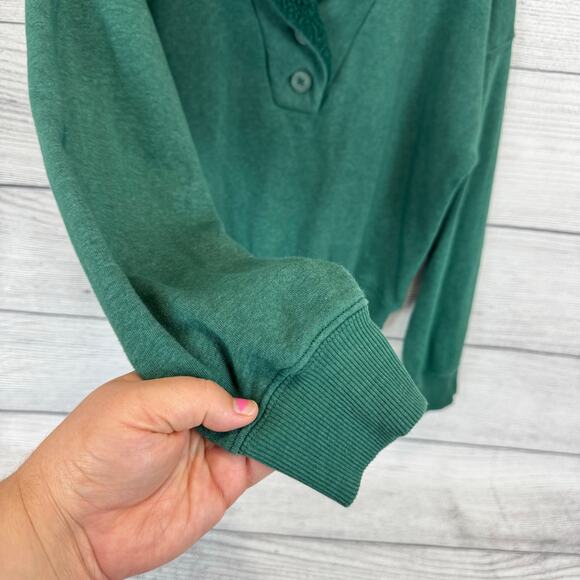 American Eagle Women's Green Henley Sherpa Collar Sweatshirt Size Medium - Picture 3 of 9